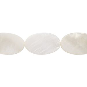 Bead, mother-of-pearl shell (bleached), white, 18x13mm flat oval, Mohs hardness 3-1/2. Sold per 15-1/2" to 16" strand.