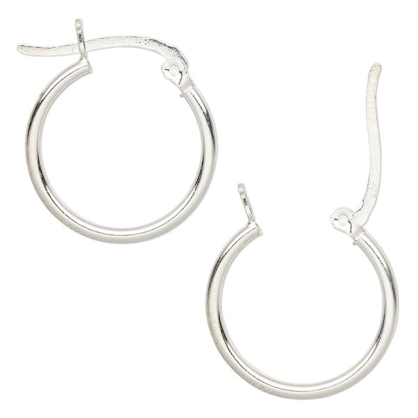 Earring hoop 1pkg2 sterling silver, 20mm round / latch-back, 1 pair image number 0