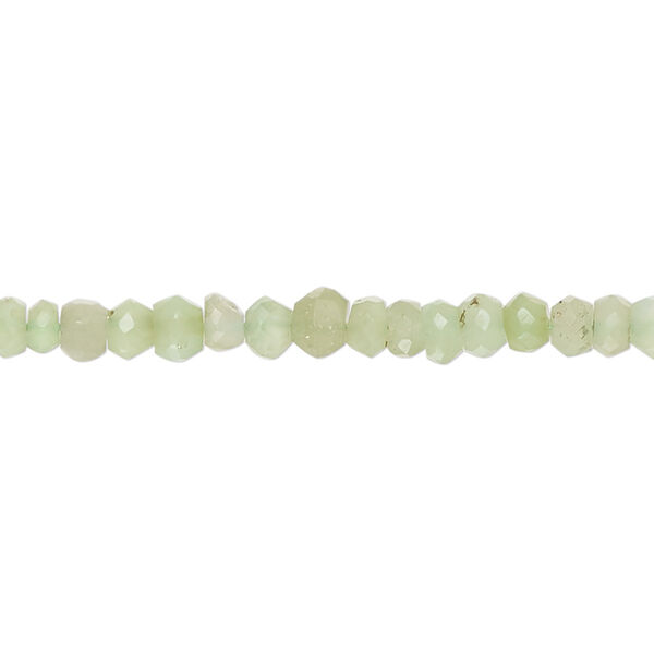 Bead, chrysoprase (natural), light, 4x3mm-5x4mm hand-cut faceted rondelle, C+ grade, Mohs hardness 6-1/2 to 7. Sold per 14-inch strand, approximately 120 beads. image number 0