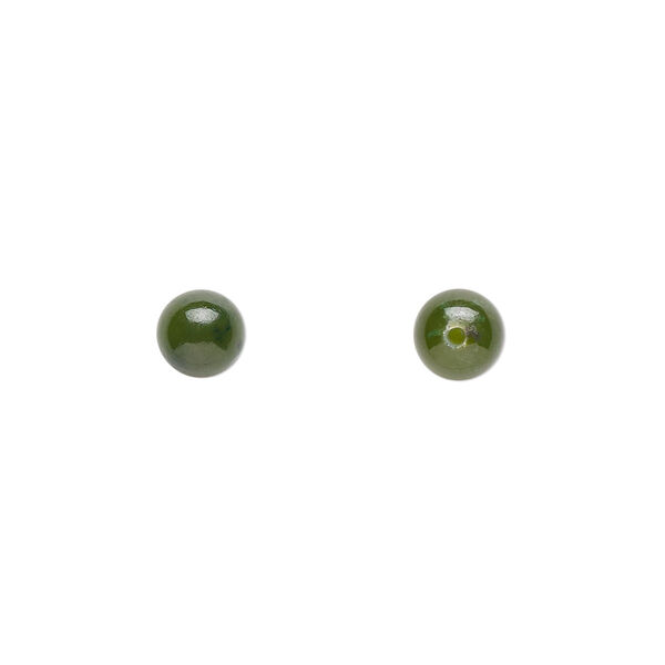 Bead, nephrite jade (natural), medium to dark, 6mm half-drilled round, B grade, Mohs hardness 6 to 6-1/2. Sold per pkg of 2. image number 0