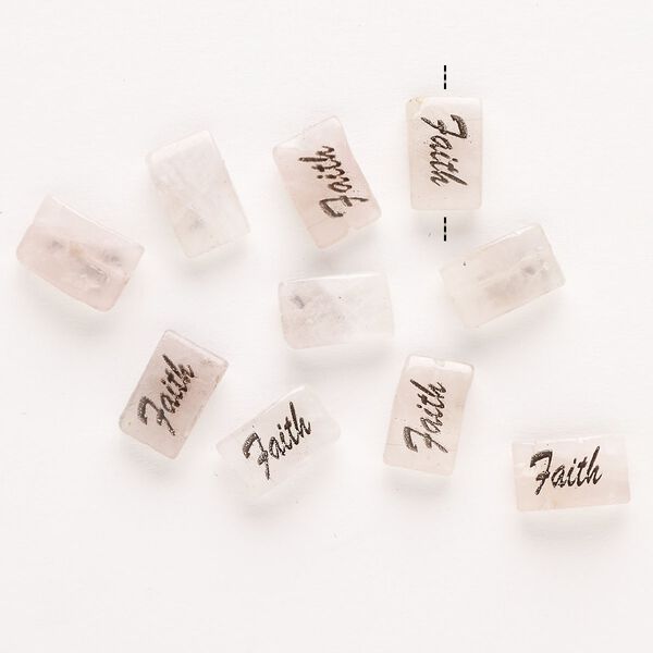 Rose quartz / enamel 1pkg10, "Faith" flat rectangle bead 13x8mm image number 0