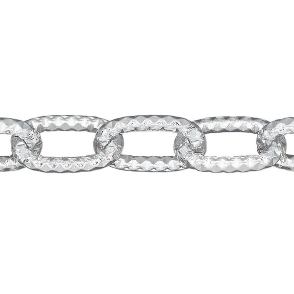 Chain, anodized aluminum, silver, 10.3mm textured cable. Sold per pkg of 25 feet. image number 0