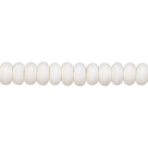 Bead, bone (bleached), white, 7x4mm rondelle, Mohs hardness 2-1/2. Sold per 15-1/2" to 16" strand.