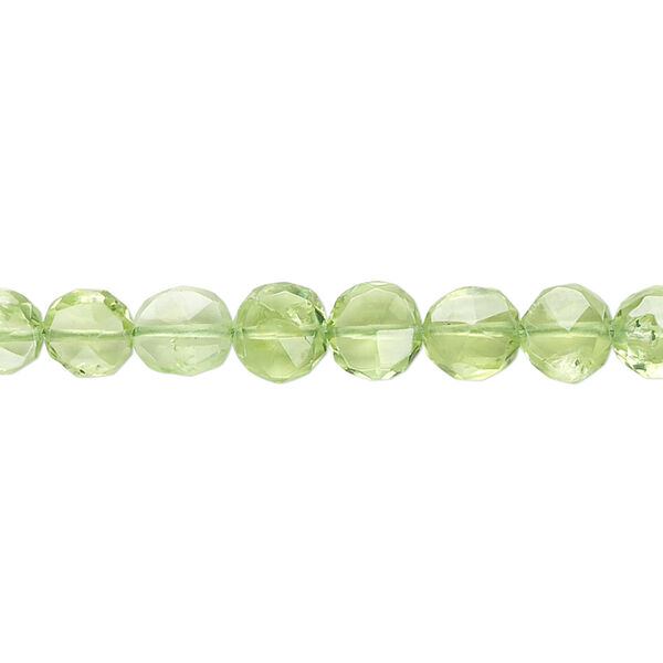 Peridot 1pkg1, hand-cut faceted flat round bead natural B grade, 15.5-16 inch 5mm image number 0