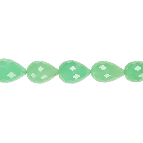 Bead, chrysoprase (natural), 8x5mm-12x9mm graduated hand-cut faceted teardrop, B grade, Mohs hardness 6-1/2 to 7. Sold per 8-inch strand, approximately 20 beads. image number 0