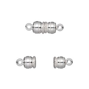Clasp magnetic 1pkg1 sterling silver, 11x6mm round tube, 1-strand