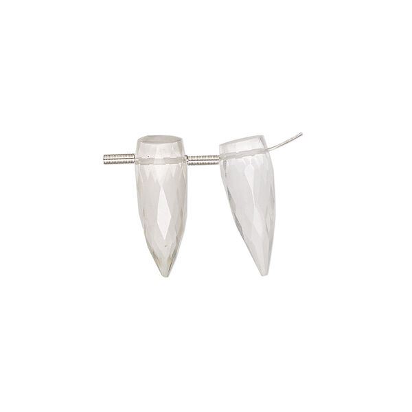 Quartz crystal 1pkg2, hand-cut top-drilled faceted spike bead natural B grade, 16x6mm image number 0