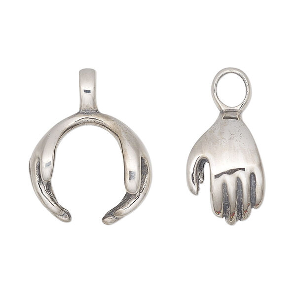 Charm, antiqued sterling silver, 17mm hands for 14-16mm bead. Sold individually. image number 0
