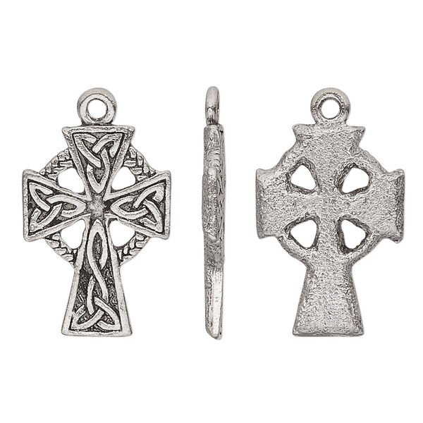 Drop, pewter (tin-based alloy), pkg/1, antiqued, 22x15mm Celtic cross. image number 0