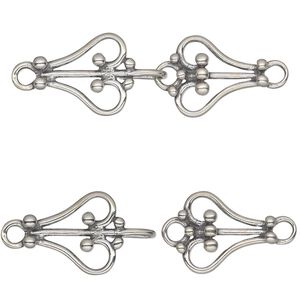 Clasp hook 1pkg1 sterling silver, 33x13mm heart, JBB Findings 1-strand