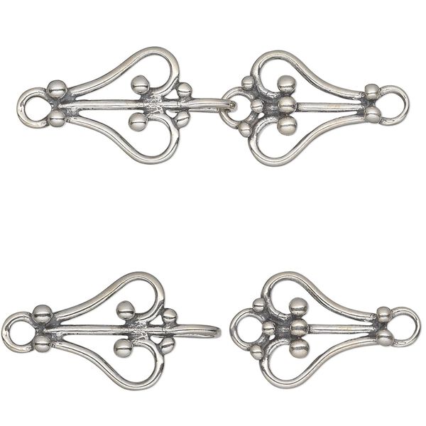 Clasp hook 1pkg1 sterling silver, 33x13mm heart, JBB Findings 1-strand image number 0