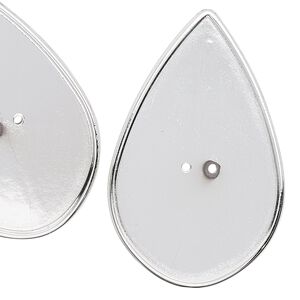 Bead, silver-coated vintage German acrylic, 44x28mm flat teardrop with 41x25mm teardrop setting. Sold per pkg of 3.
