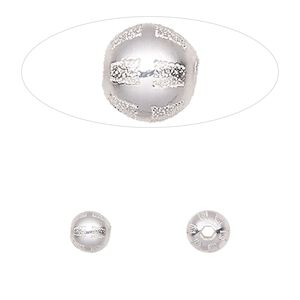 Bead, sterling silver, 6mm round with laser-cut square pattern. Sold per pkg of 2.