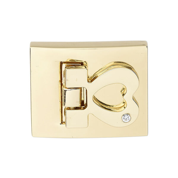 Clasp, hinged buckle, glass rhinestone with gold-finished steel and "pewter" (zinc-based alloy), clear, 29x23mm rectangle with open heart and glue-in ends with (6) micro screws, 20x1.5mm inside diameter. Sold individually. image number 0