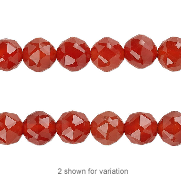Bead, carnelian (dyed / heated), 8mm rose-cut round, B grade, Mohs hardness 6-1/2 to 7. Sold per 8-inch strand, approximately 20 beads. image number 0