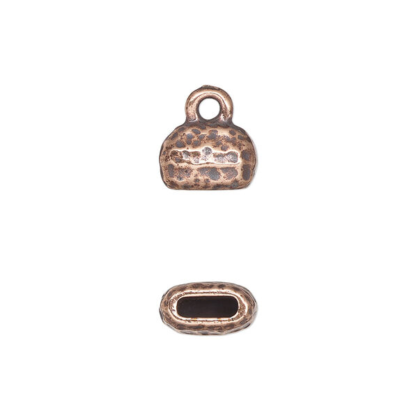 End cap, TierraCast®, "Hammertone" collection, antique copper-plated pewter (tin-based alloy), 10x7mm hammered cap. Sold per pkg of 2. image number 0
