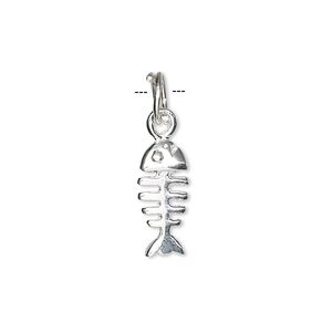 Charm, sterling silver, 15x6mm fish bones. Sold individually.