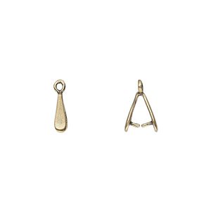 Bail, ice-pick, antiqued brass, 9x2mm teardrop, 5mm grip length. Sold per pkg of 2.