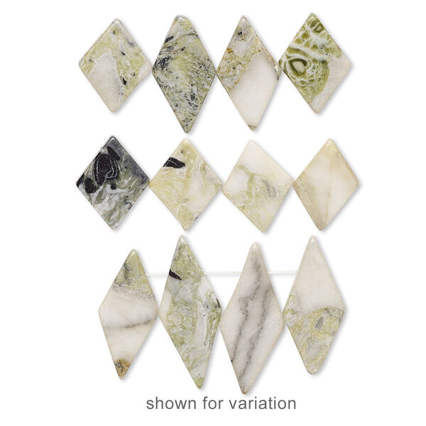 Green earth "jasper" 1pkg4, flat diamond focal natural C grade, mix 30x16mm-50x22mm image number 0