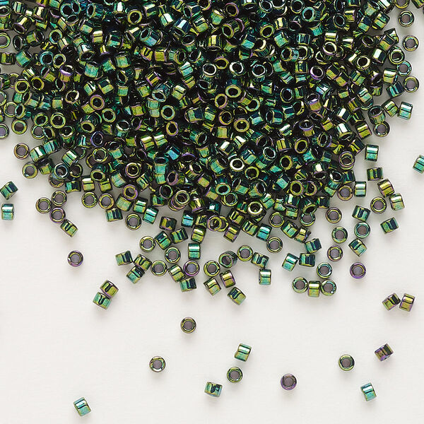 Seed bead, Delica®, glass, pkg/50g, #11 round, opaque metallic iris dark green (DB-0027). image number 0