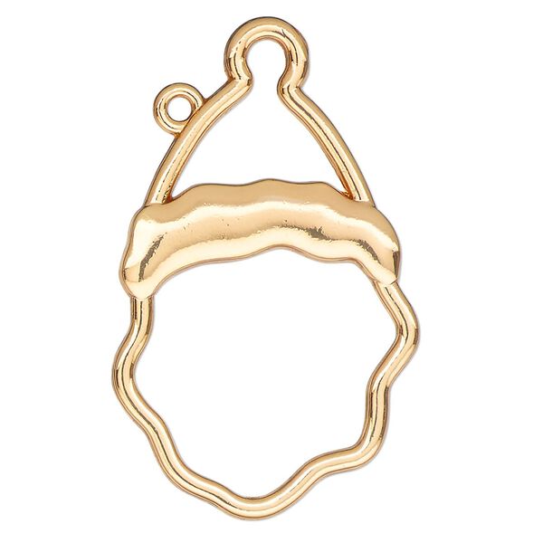 Component, resin frame, gold-finished "pewter" (zinc-based alloy), 41x25mm open Santa face. Sold per pkg of 2. image number 0