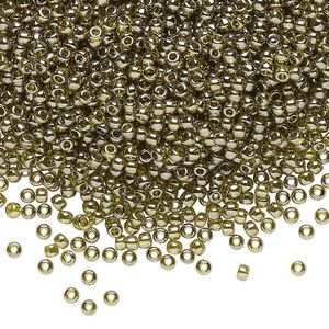 Seed bead, TOHO BEADS®, glass, pkg/7.5g, #11 round, translucent gold luster green tea (TR-11-457).