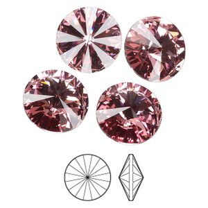 Chaton 4pk light rose foil back, Preciosa MAXIMA Czech crystal rhinestone 14mm rivoli