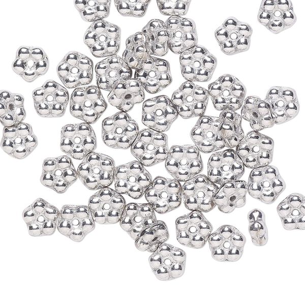 Bead, Preciosa, Czech pressed glass, opaque silver, 5x2mm forget-me-not flower. Sold per pkg of 50. image number 0