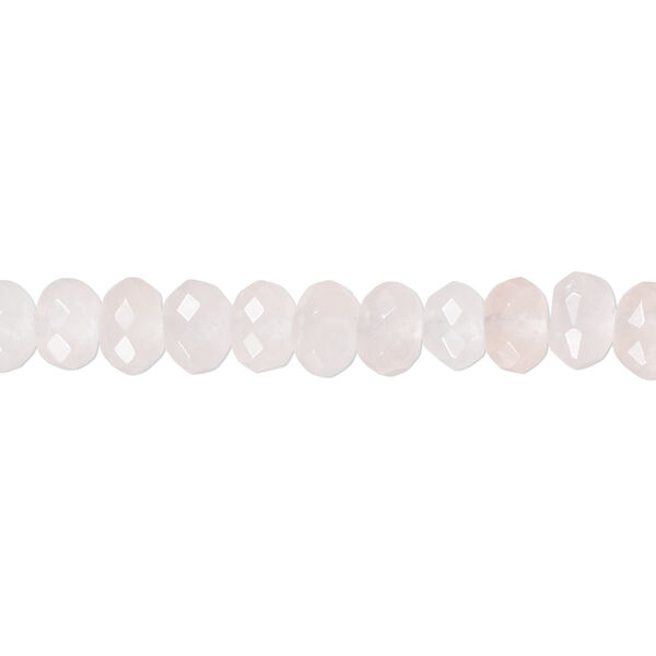 Bead, rose quartz (natural), 6x4mm tumbled faceted rondelle, B grade, Mohs hardness 7. Sold per 15-1/2" to 16" strand. image number 0