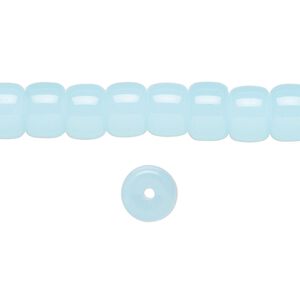 Bead, glass, opaque light aqua, 8x6mm barrel. Sold per 15-1/2 to 16-inch strand.