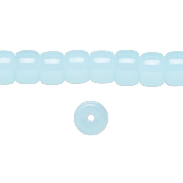 Bead, glass, opaque light aqua, 8x6mm barrel. Sold per 15-1/2 to 16-inch strand. image number 0