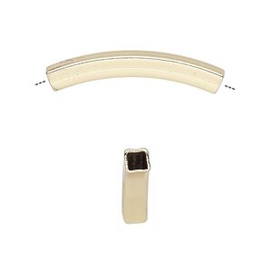 Bead, gold-finished brass, 30x4mm curved square tube. Sold per pkg of 4.