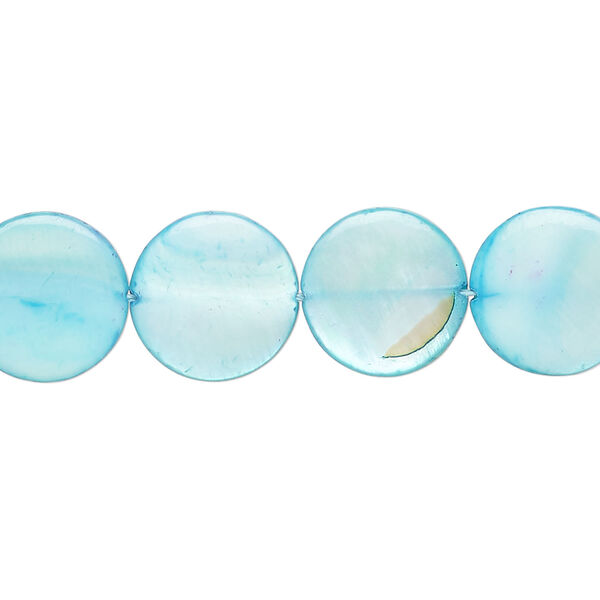Mother-of-pearl shell 1pkg1, puffed flat round bead 15 inch blue 12-13mm image number 0