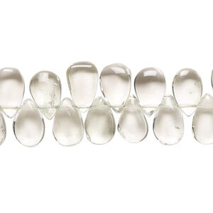 Green quartz 1pkg1, hand-cut top-drilled puffed teardrop bead 10 inch 9x5mm-11x7mm
