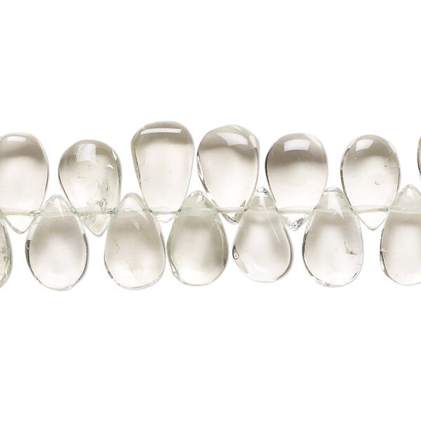 Green quartz 1pkg1, hand-cut top-drilled puffed teardrop bead 10 inch 9x5mm-11x7mm image number 0