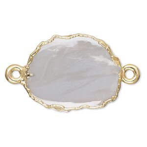 Grey moonstone / sterling silver 1pkg2, electrocoated gold-plated freeform rectangle link natural 13x12mm-15x14mm