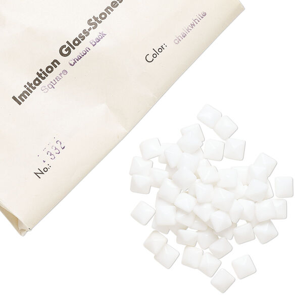 Embellishment, vintage glass, chalkwhite, 8mm faceted square fancy stone. Sold per pkg of 144 (1 gross). image number 0