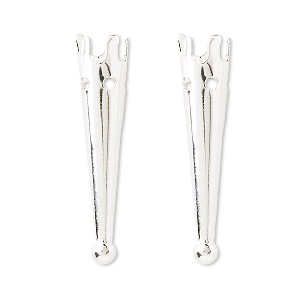Bolo tip, silver-plated brass, 33x7.5mm plain. Sold per pkg of 100. image number 0