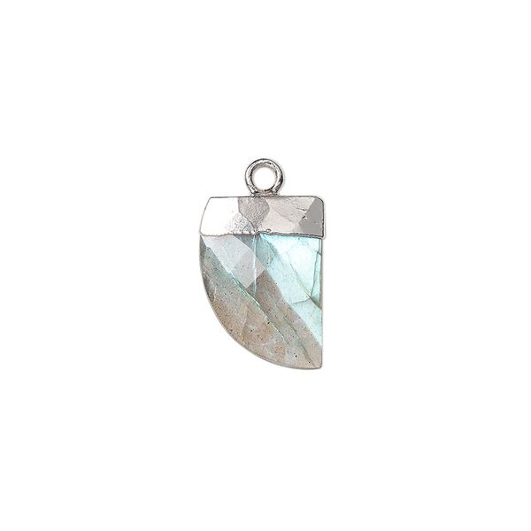 Drop, labradorite (natural) and silver-plated copper, 14x10mm-15x12mm hand-cut faceted flat tooth. Sold individually. image number 0