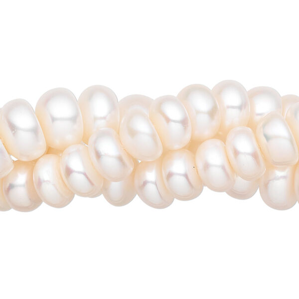 Pearl, cultured freshwater (bleached), white, 8-9mm button, B- grade, Mohs hardness 2-1/2 to 4. Sold per pkg of (3) 14-inch strands. image number 0