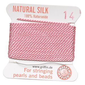 Thread, Griffin, silk, dark pink, size #14. Sold per 2-meter card (approximately 78 inches).