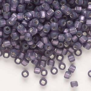 Seed bead, Dyna-Mites™, glass, silver-lined translucent matte amethyst purple, #6 round with square hole. Sold per 40-gram pkg.