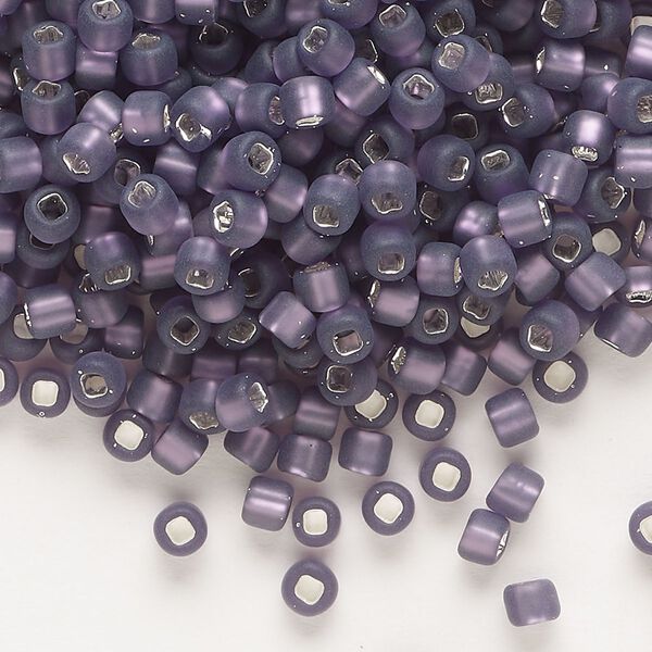 Seed bead, Dyna-Mites™, glass, silver-lined translucent matte amethyst purple, #6 round with square hole. Sold per 40-gram pkg. image number 0