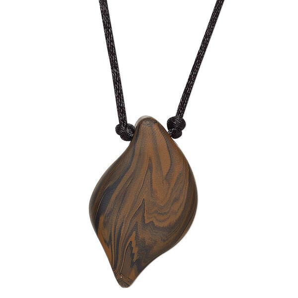 Circle of Hope necklace, polymer clay, brown and black, 18 inches with knot closure and 39x24mm marquise pendant. Only one available. image number 0