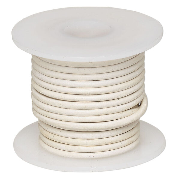 Cord, leather (dyed), white, 1.4-1.6mm round. Sold per 5-yard spool. image number 0