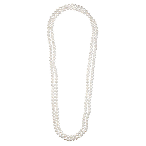 Pearl, cultured freshwater (bleached), white, 8-9mm semi-round, Mohs hardness 2-1/2 to 4. Sold per 72-inch strand. image number 2