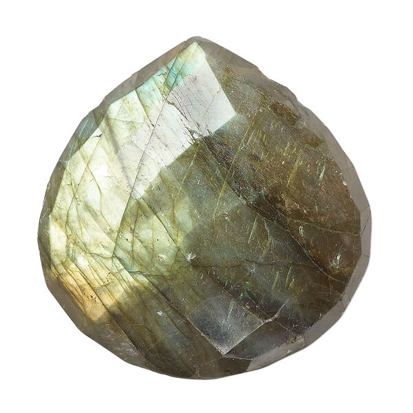 Labradorite 1pkg1, hand-cut top-drilled faceted puffed teardrop bead natural B- grade, 35x34mm-37x36mm image number 0