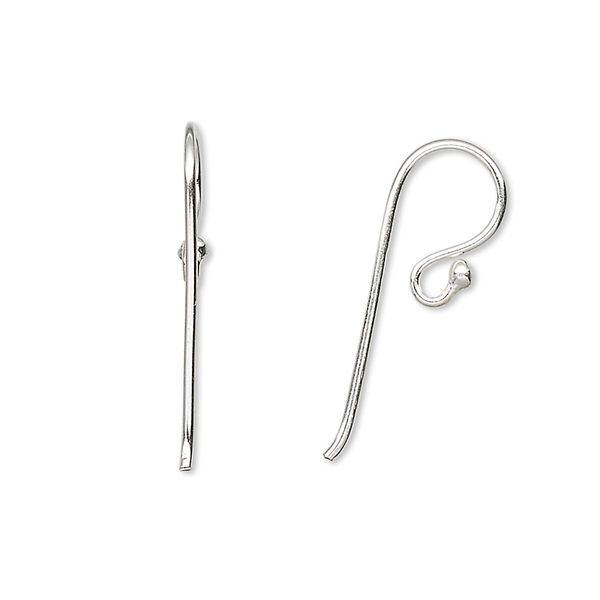 Ear wire, sterling silver, 12mm fishhook with 1.5mm ball and open loop, 19 gauge. Sold per pair. image number 0