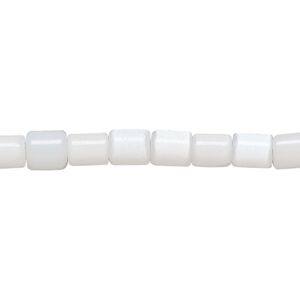 Bead, cat's eye glass (fiber optic glass), white, 5x4mm-6x5mm round tube. Sold per 14-inch strand, approximately 65 beads.