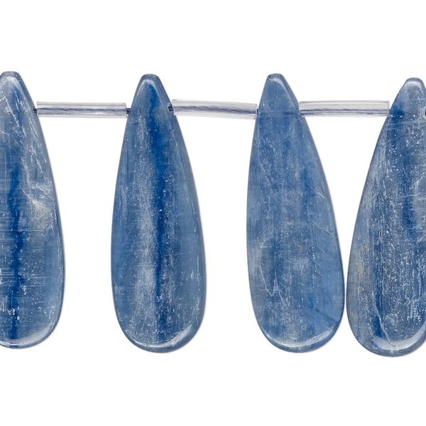 Blue kyanite 1pkg1, hand-cut top-drilled flat teardrop bead natural 4 inch 28x10mm image number 0